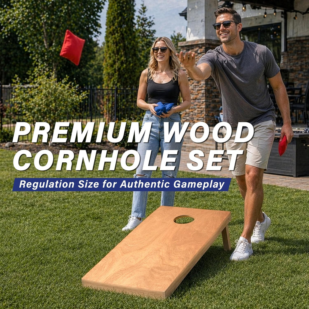 4 ft x 2 ft Regulation Size Wooden Cornhole Boards Set with Light Brown Finish - Includes Carrying Case (Choose Your