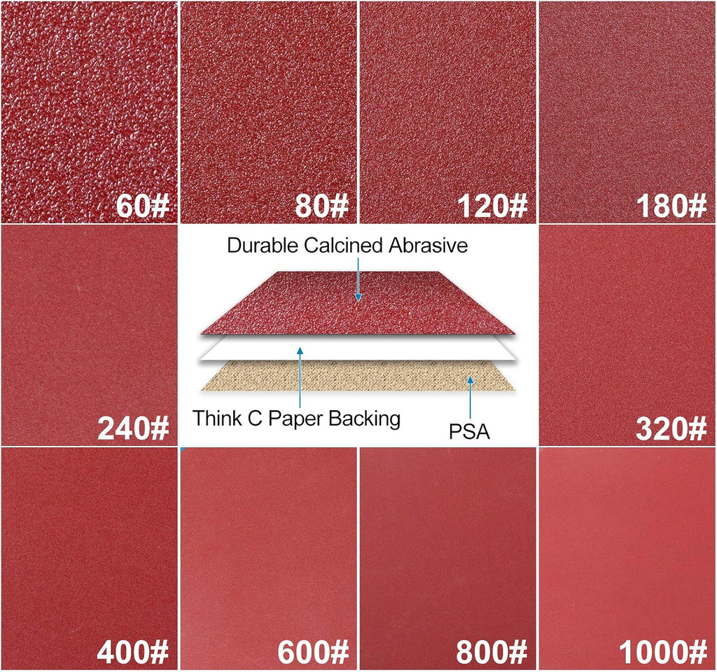Premium PSA Sanding Discs 6 Inch 100 PCS 60 80 120 180 240 320 400 600 800 1000 Grit Aluminum Oxide Self Stick