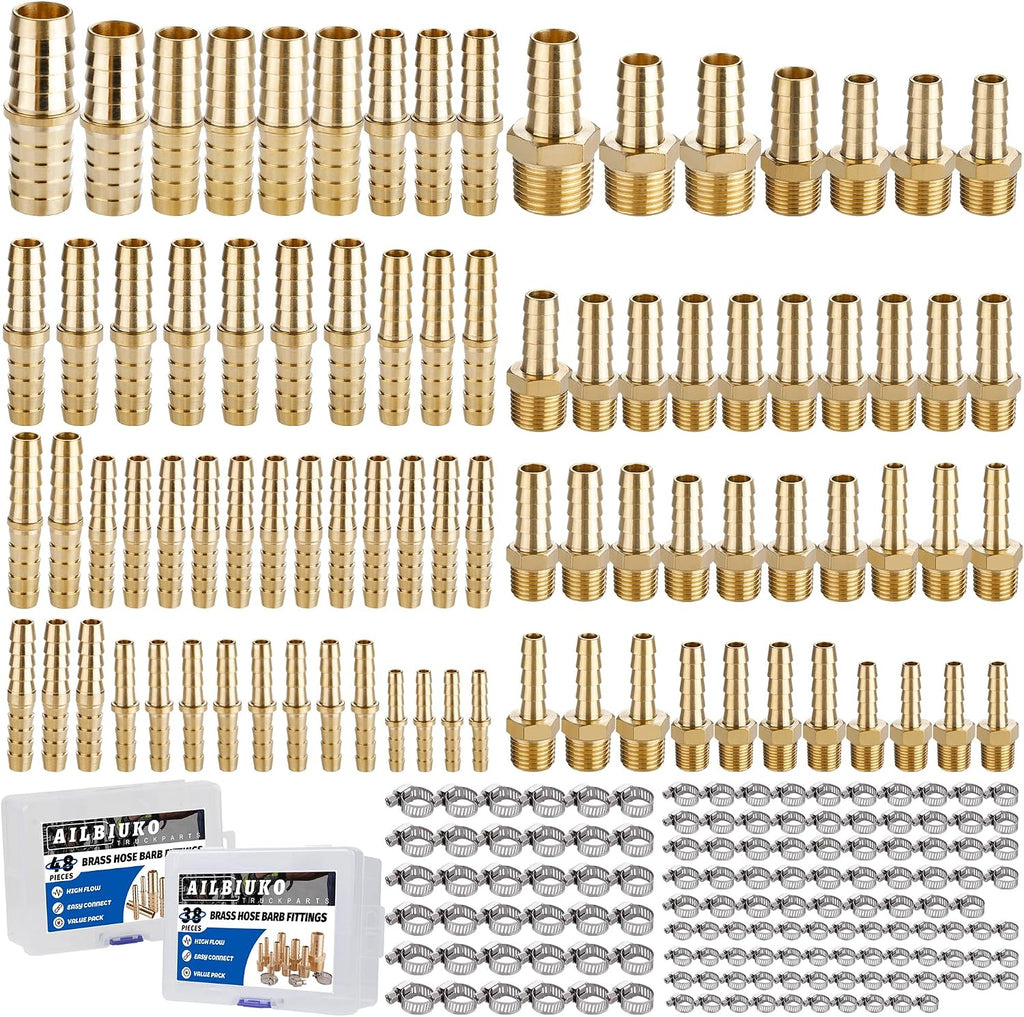 86PCS Brass Hose Barb Fittings with Clamp,Splicer Mender & Adapter