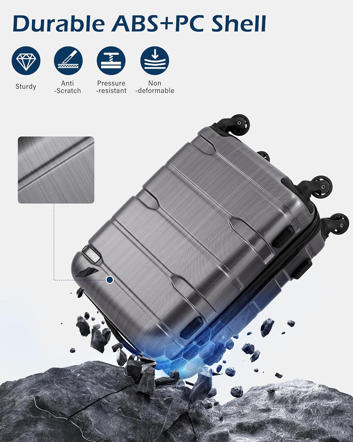 Luggage Set 3 Piece Hardside PC+ABS Suitcase with TSA Lock, Expandable Large Checked Luggage, Lightweight Rolling