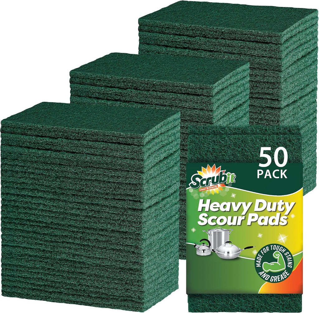 Scouring Pads - Heavy Duty Scrub Pads for Cleaning Dishes - Non-Scratch - Reusable - Green (50, Green)
