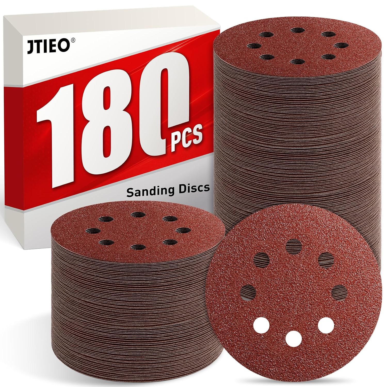 5 Inch Sanding Discs – 180 PCS Sandpaper Assortment for Orbital Sander Pads, Hook & Loop Sanding Pads, Round Sanding