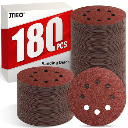 5 Inch Sanding Discs – 180 PCS Sandpaper Assortment for Orbital Sander Pads, Hook & Loop Sanding Pads, Round Sanding