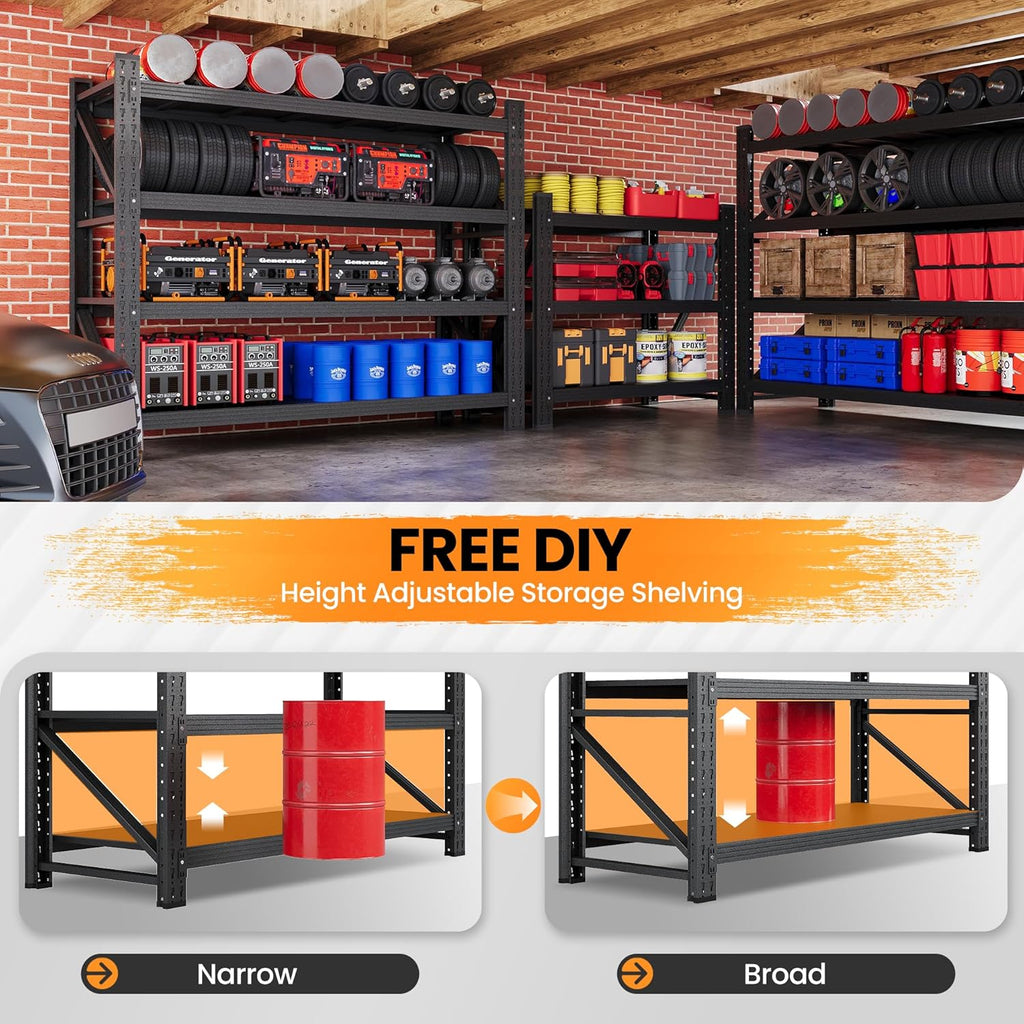 48" W Metal Storage Shelves Heavy Duty, 3000LBS Garage Shelving Units, 4 Tier Tall Metal Shelving, 24" Deep Steel