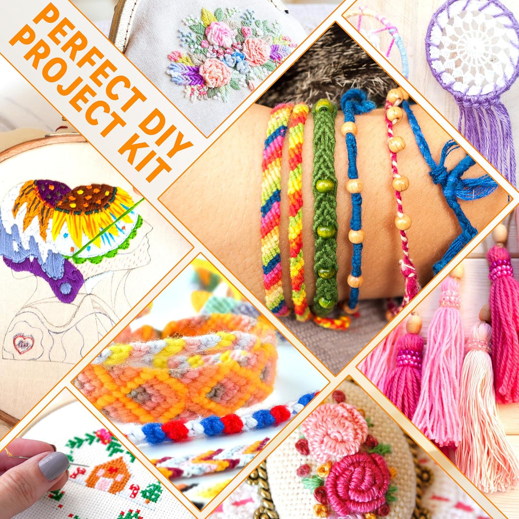 262 Pack Embroidery Thread Floss Kit Including 200 Colors 8 M/Pcs Cross Stitch Sewing Thread with Floss Bins and 62