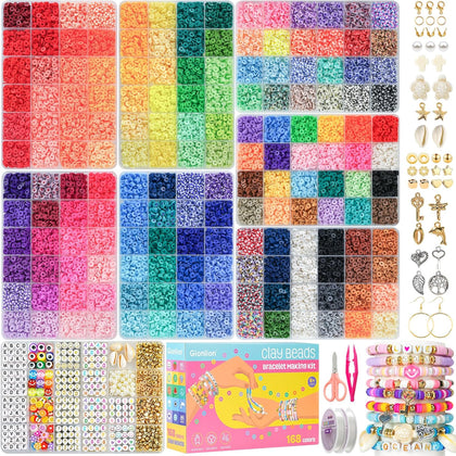 30,000 Pcs Clay Beads Bracelet Making Kit, 168 Colors 8 Boxes Flat Preppy Beads for Friendship Bracelets, Jewelry Kit