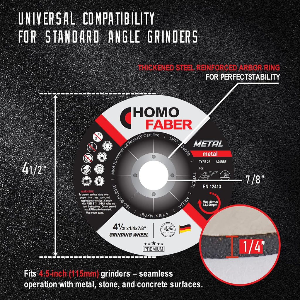 HOMO FABER 25 Pack Grinding Wheels 4 1/2 Inch, Angle Grinder Disc