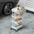 4-Tier Rolling Utility Cart with Hanging Bucket, White
