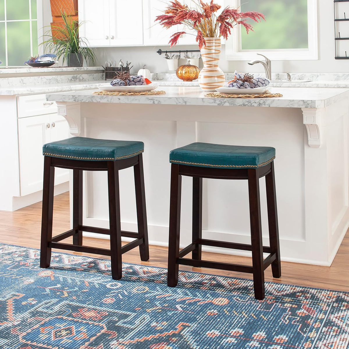 Carson Blue Backless Counter Stool, Brown