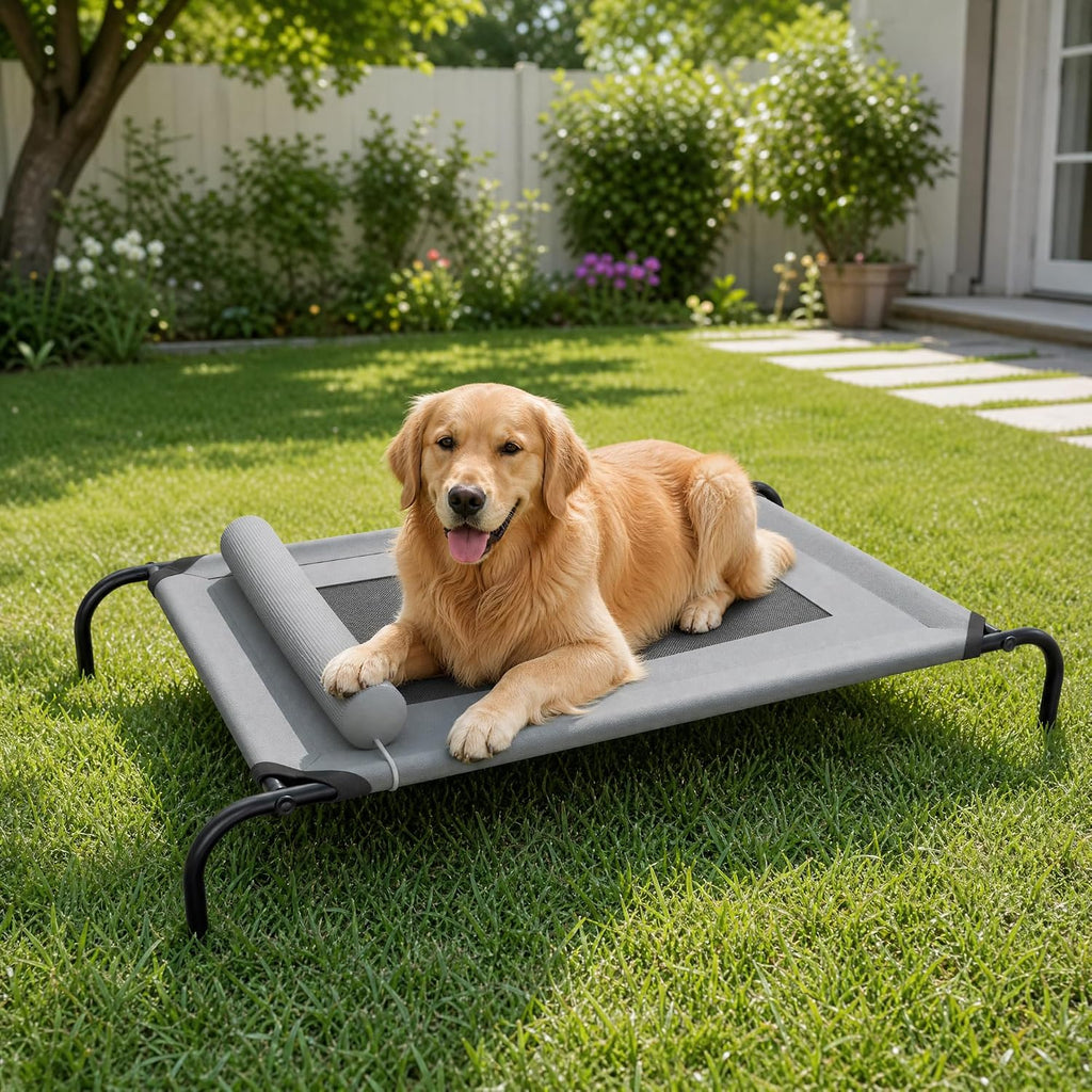 Outdoor Dogs Bed Elevated Dog Bed Medium Cooling Raised Pet Cot Grey