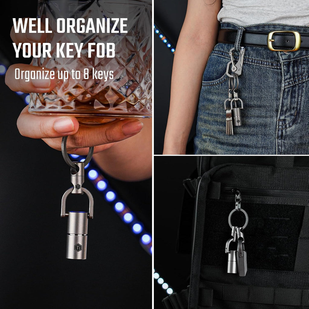 KM13 Swivel Keychain with D Ring Key Shackle, Titanium Rotatable Key Organizer