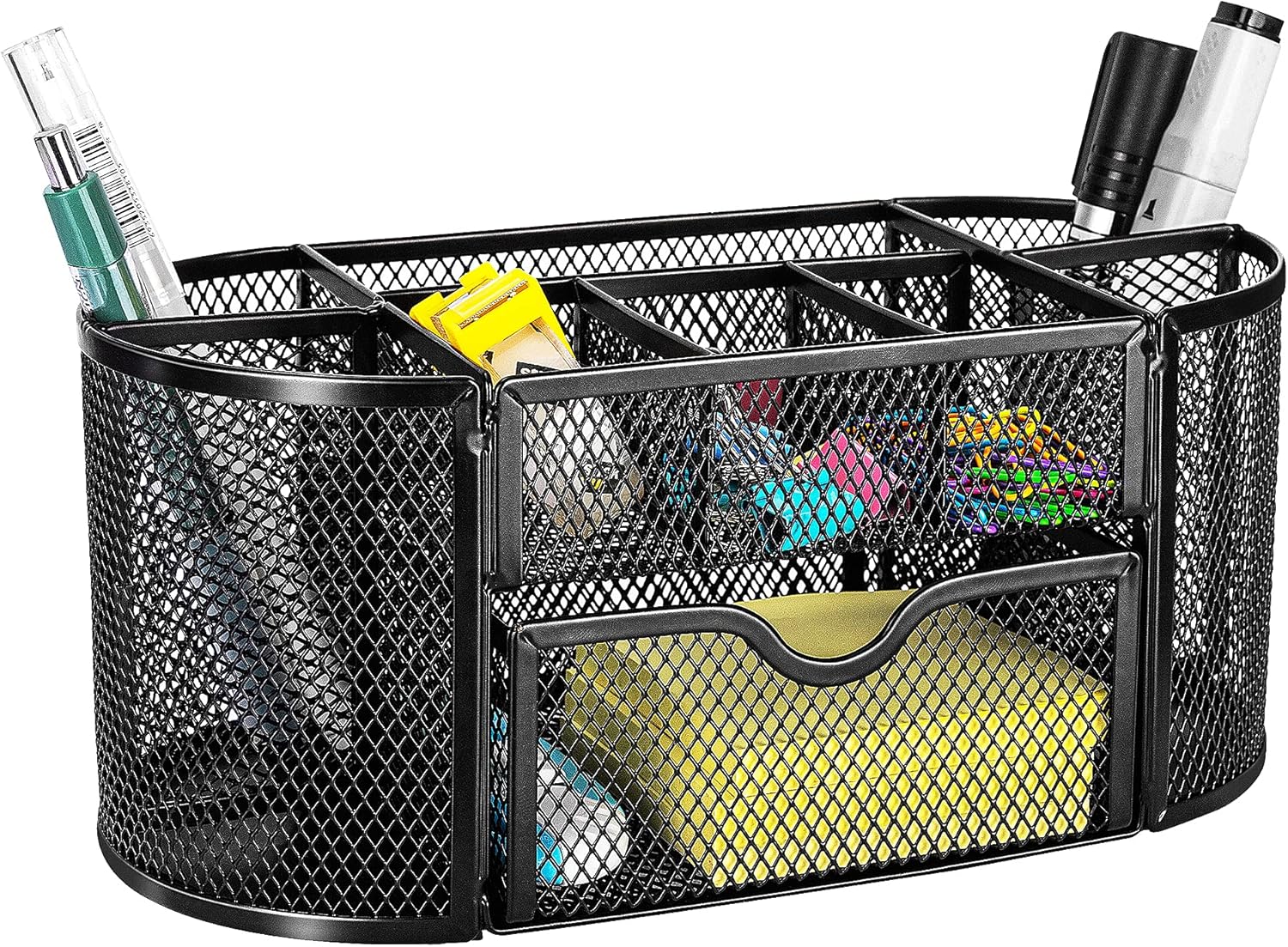 Mesh Desk Organizer with Pen Holder, Pullout Drawer and Office Caddy Storage, 9.25" x 4.53" x 3.94", Black