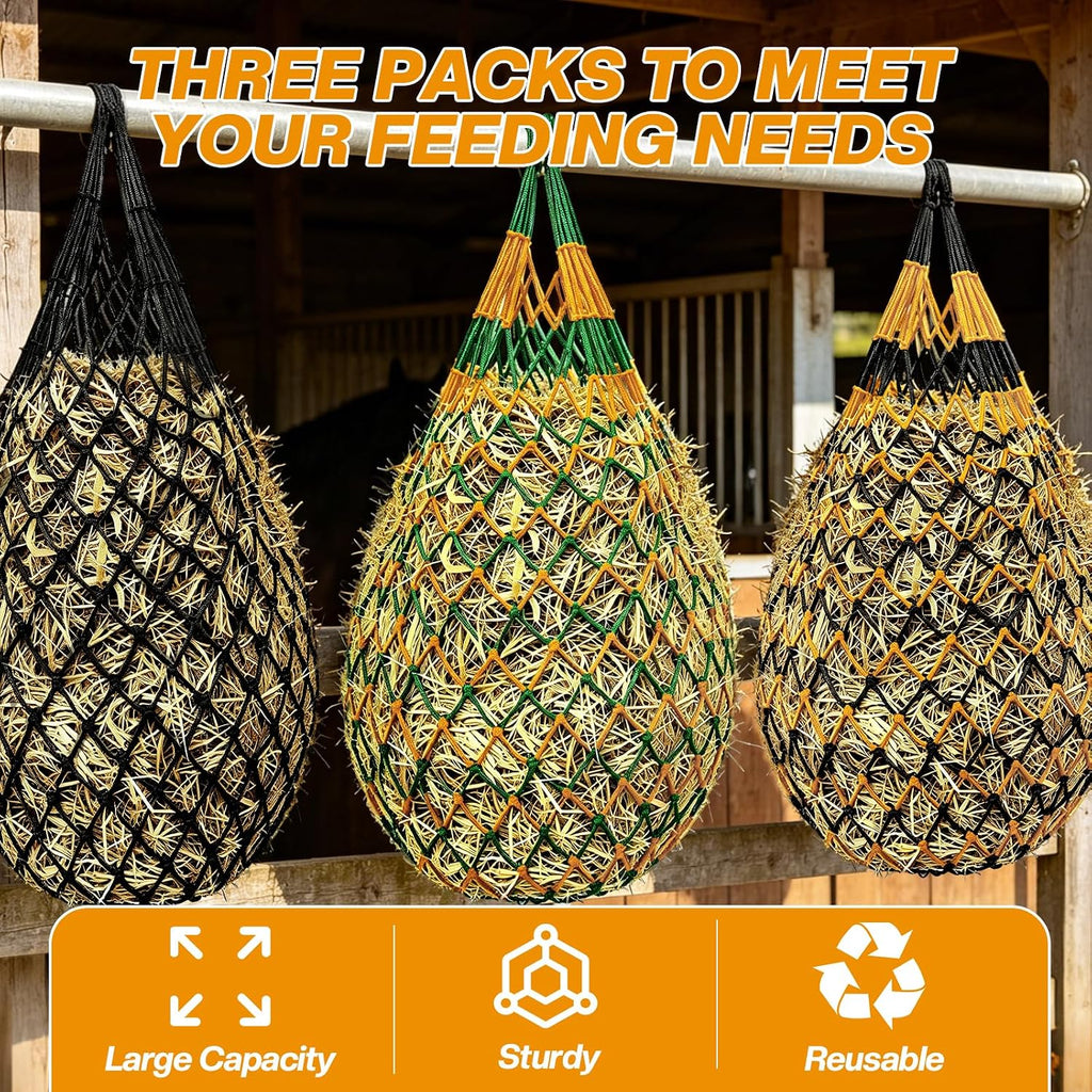 Hay Nets for Horses, 3-Pack Large-Capacity Hay Net for Horses Goats & Sheep