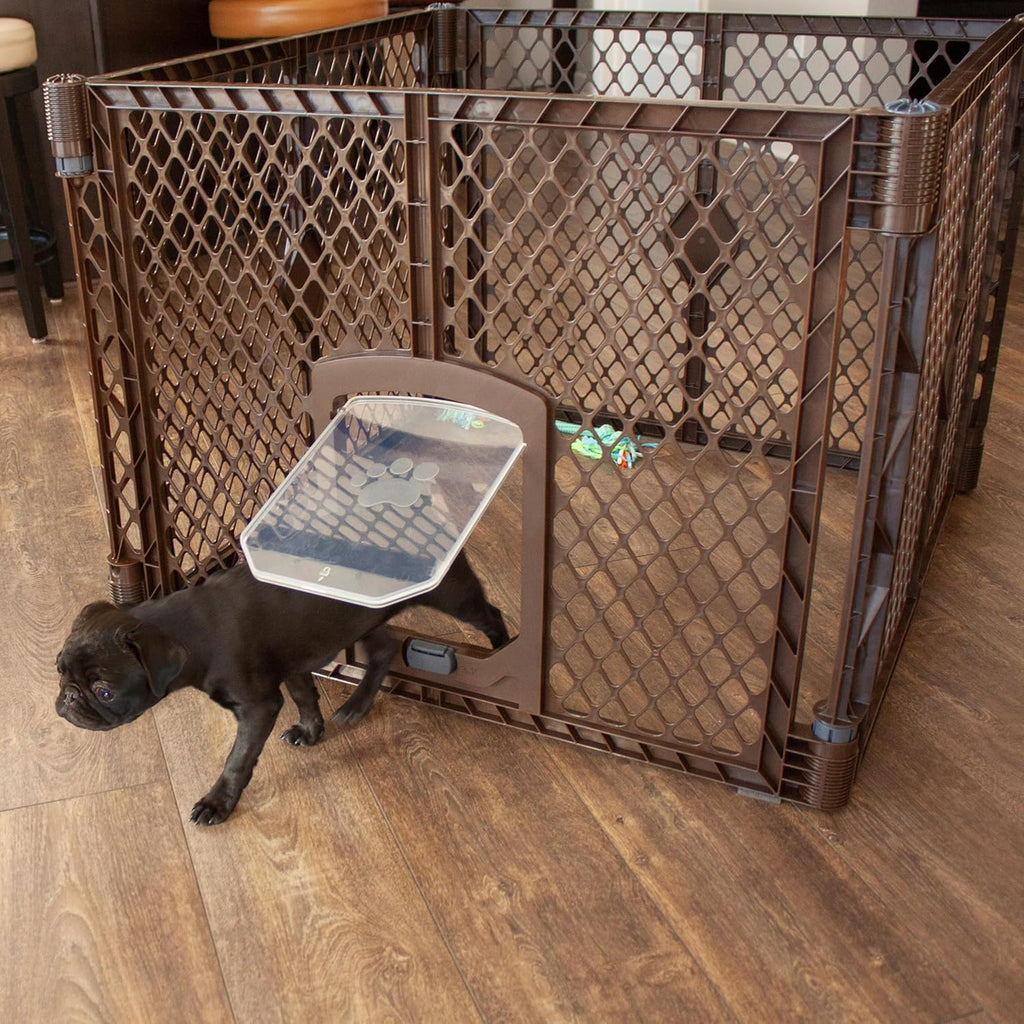 North States Petyard Passage: 4-Panel Folding Dog Playpen Indoor or Outdoor. 7 sq. ft. Puppy Playpen, Lockable Pet