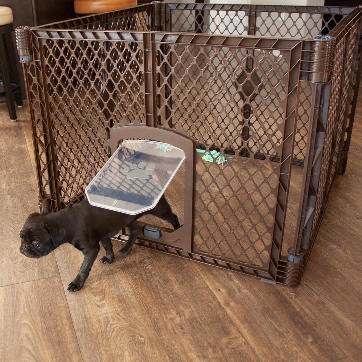 North States Petyard Passage: 4-Panel Folding Dog Playpen Indoor or Outdoor. 7 sq. ft. Puppy Playpen, Lockable Pet