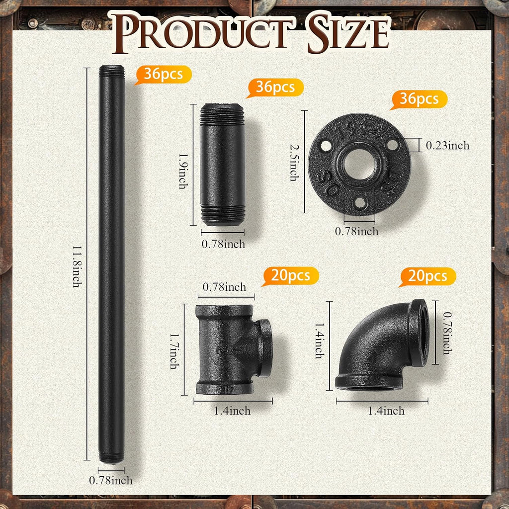 MorningRo 148 Pcs Black Iron Pipe Fitting Set, 1/2 Inch