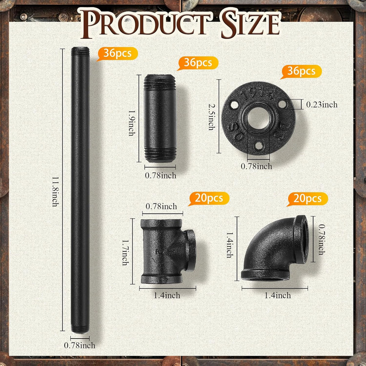 MorningRo 148 Pcs Black Iron Pipe Fitting Set, 1/2 Inch