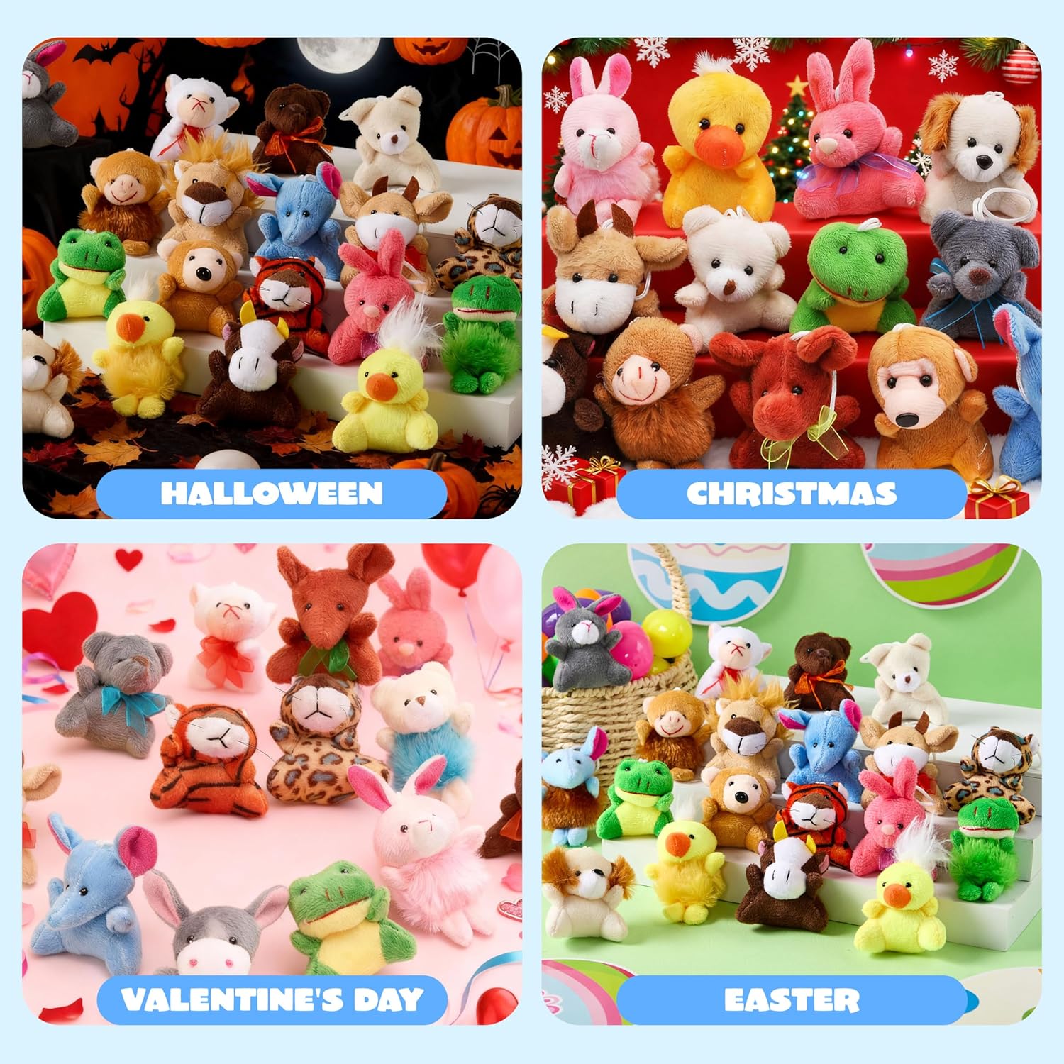 24 Pack Mini Animal Plush Toy Assortment (24 Units 3" Each), Animals Keychain Decoration for Kids, Small Stuffed