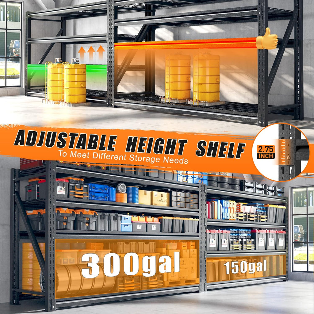 5080LBS Heavy Duty Garage Shelving, 68.2''W Large Metal Storage Shelves with Steel Industrial Structure, Adjustable