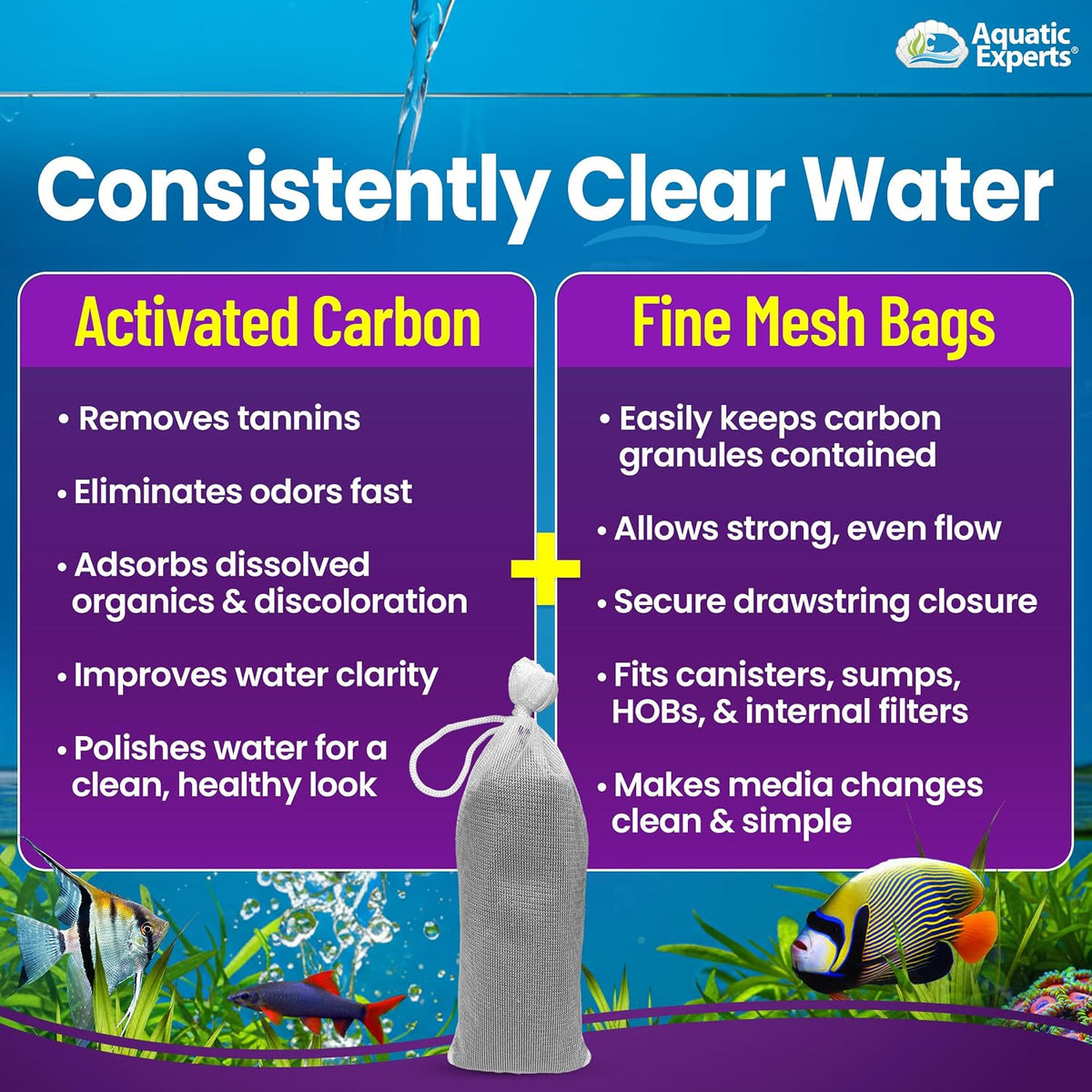 Premium Activated Carbon for Aquariums – 3 lbs Bulk Granulated Charcoal + Four 3" x 8" Fine Mesh Filter Bags