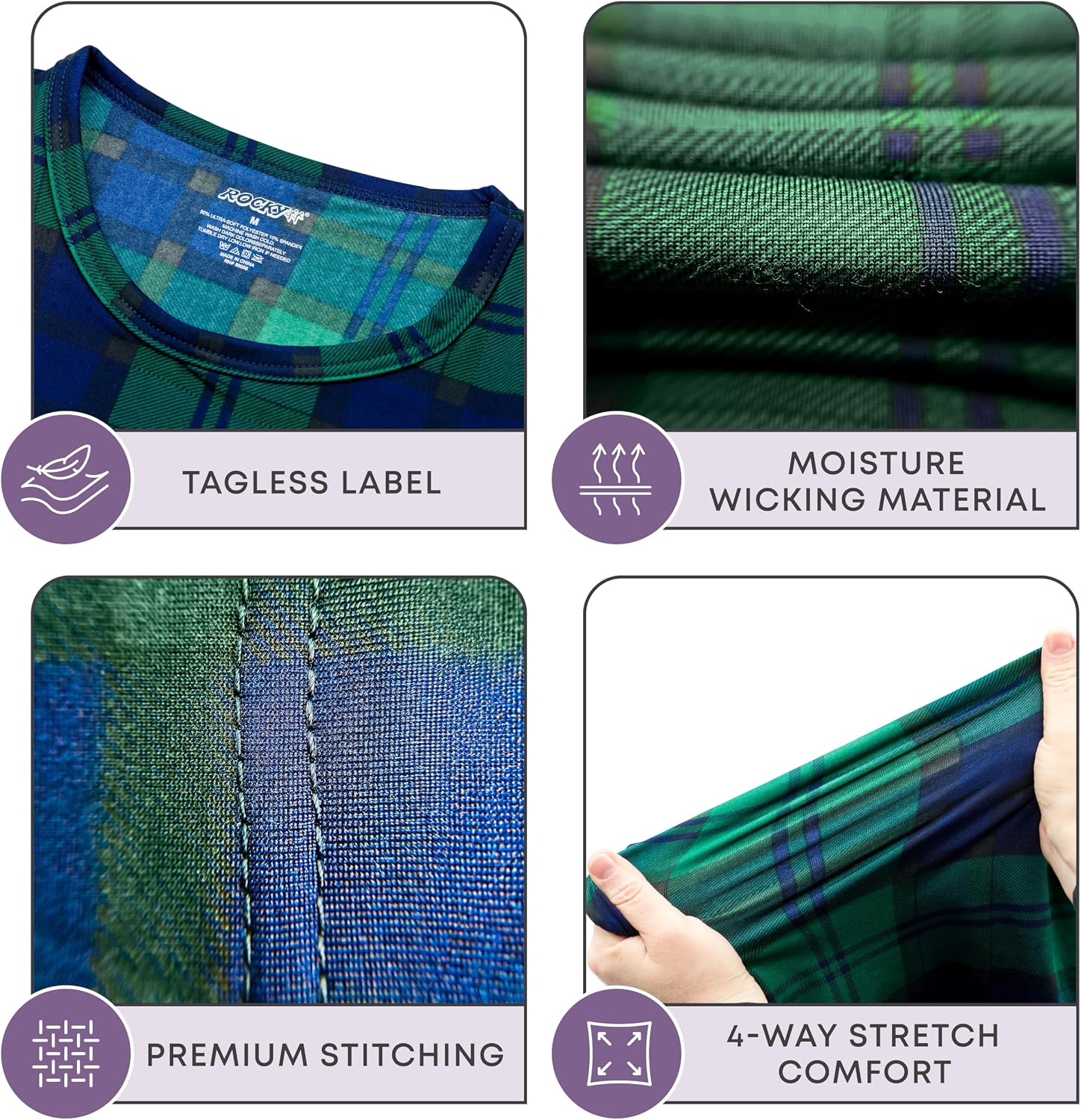 Thermal Underwear for Kids, Girls Thermals Long Johns Underwear, Base Layer for Cold weather/skiing, Green Plaid