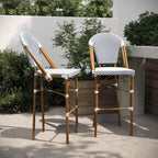 30 in Indoor/Outdoor Barstool, White/Navy, 2-Pack