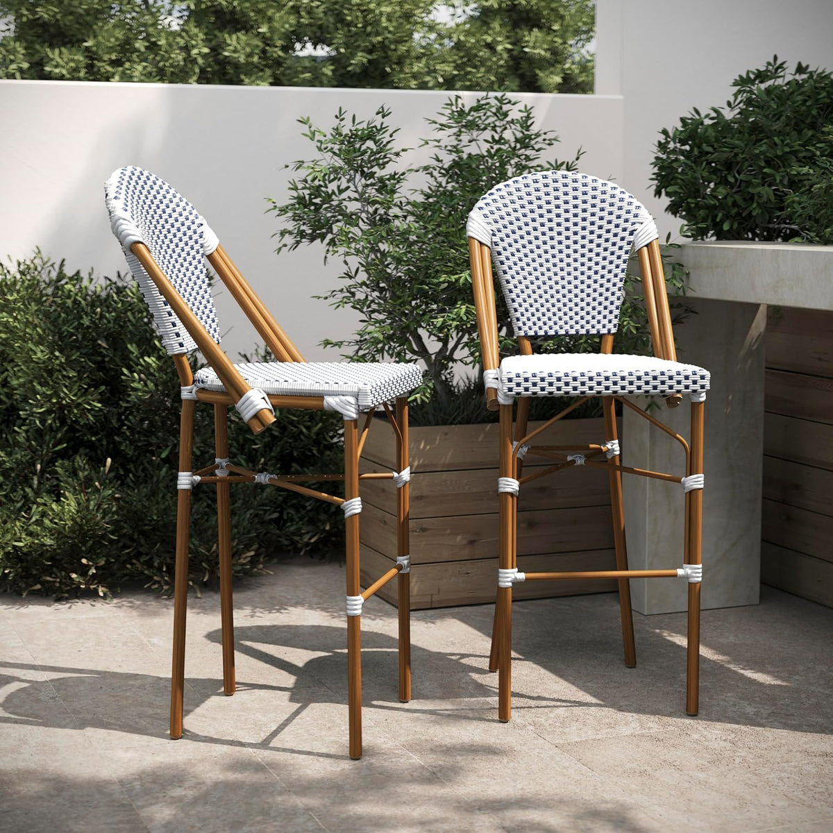30 in Indoor/Outdoor Barstool, White/Navy, 2-Pack