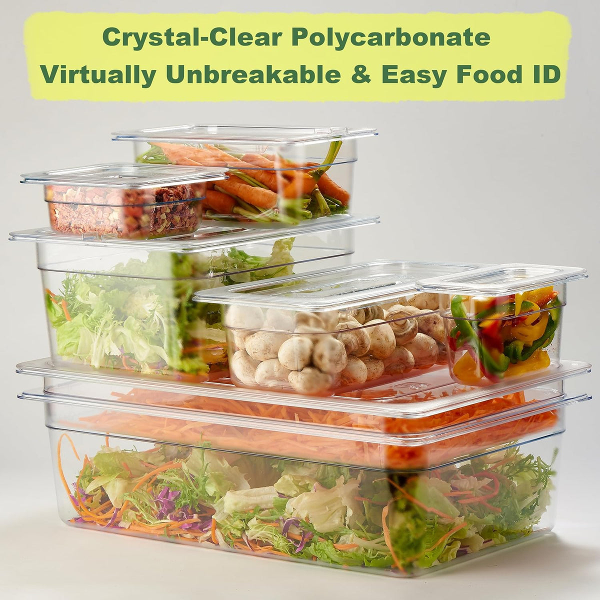 6-Pack 1/6 Size 6" Deep NSF Polycarbonate Food Pans | Dishwasher & Freezer Safe Clear Container for Prep Tables