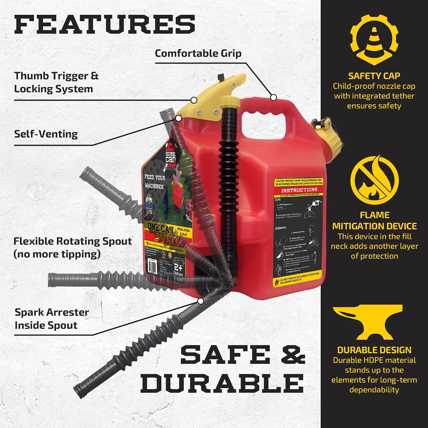 2 Gallon Type-II Safety Container - With a Rotating Spout, Free Spill Design, Self-Venting, & Safety Fill Cap, Your