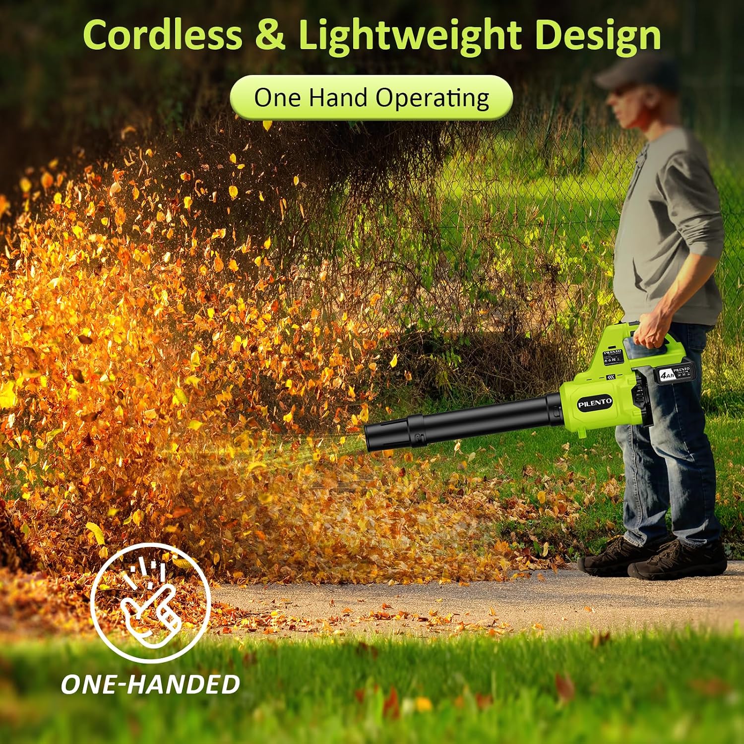 Cordless Leaf Blower with 2 x 4.0Ah Batteries and Fast Charger, 20V Lightweight Handheld Electric Blower, 3-Speed