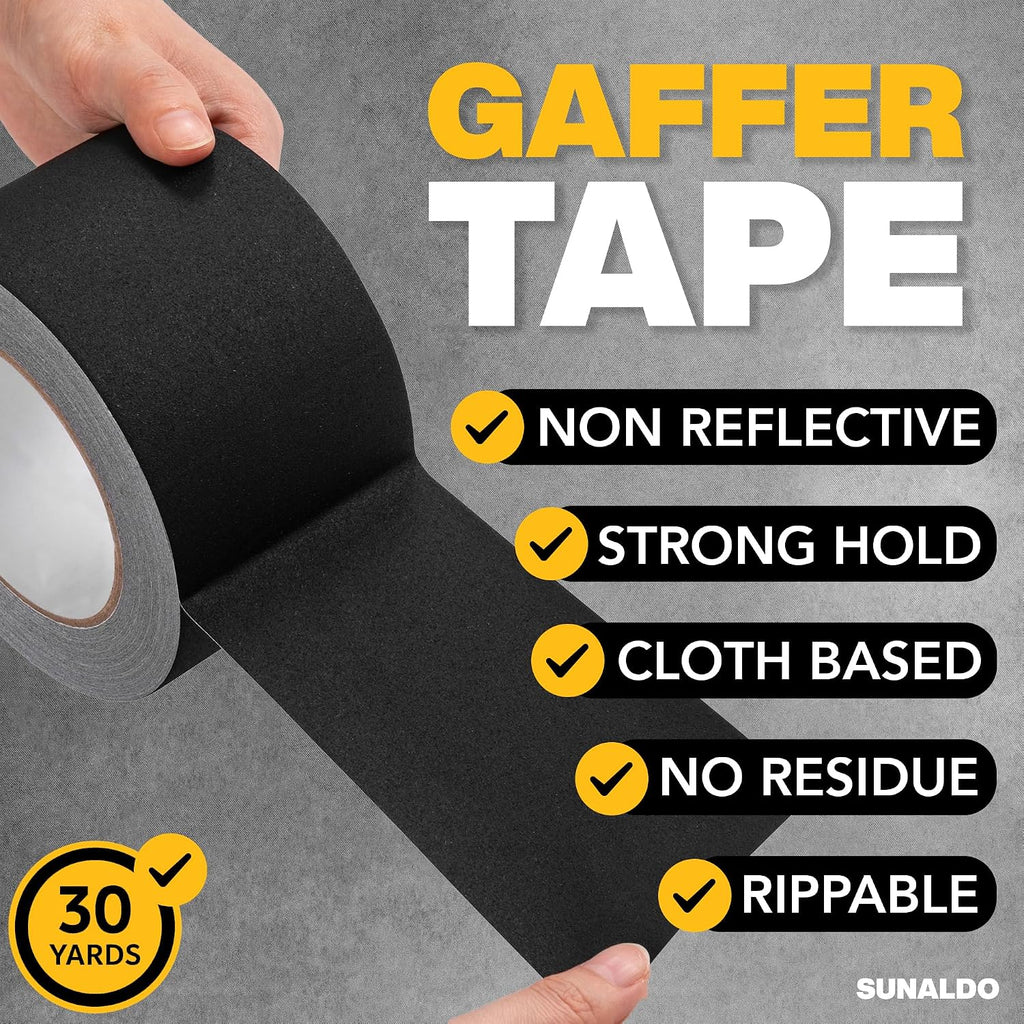 Gaffers Tape (3"x30 yards) Heavy Duty, Easy Rip, No Residue | Black