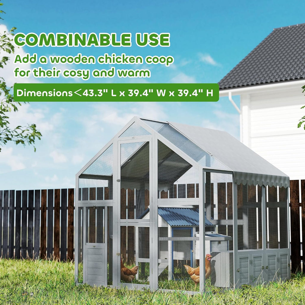 Large Wooden Chicken Coop for 6-8 Hens 66" x 72" x 72" Gray