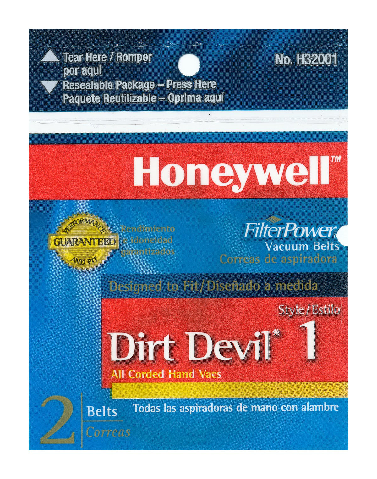 Honeywell H32001 Dirt Devil Style 1 Replacement Belts