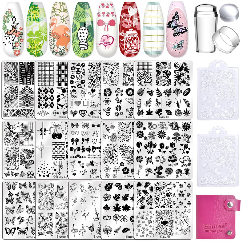 Nail Stamping Plates Set, 15PCS Nail Stamper Kit Lace Nail Stamp