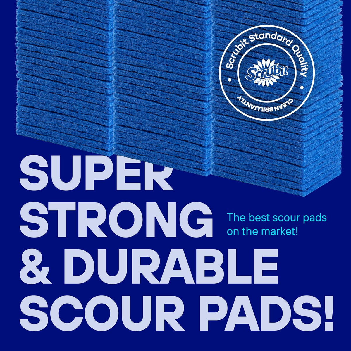 50 Pack Scouring Pad - Heavy Duty Scrub Pads for Cleaning Dishes - Non-Scratch Reusable Scrubbing - Blue