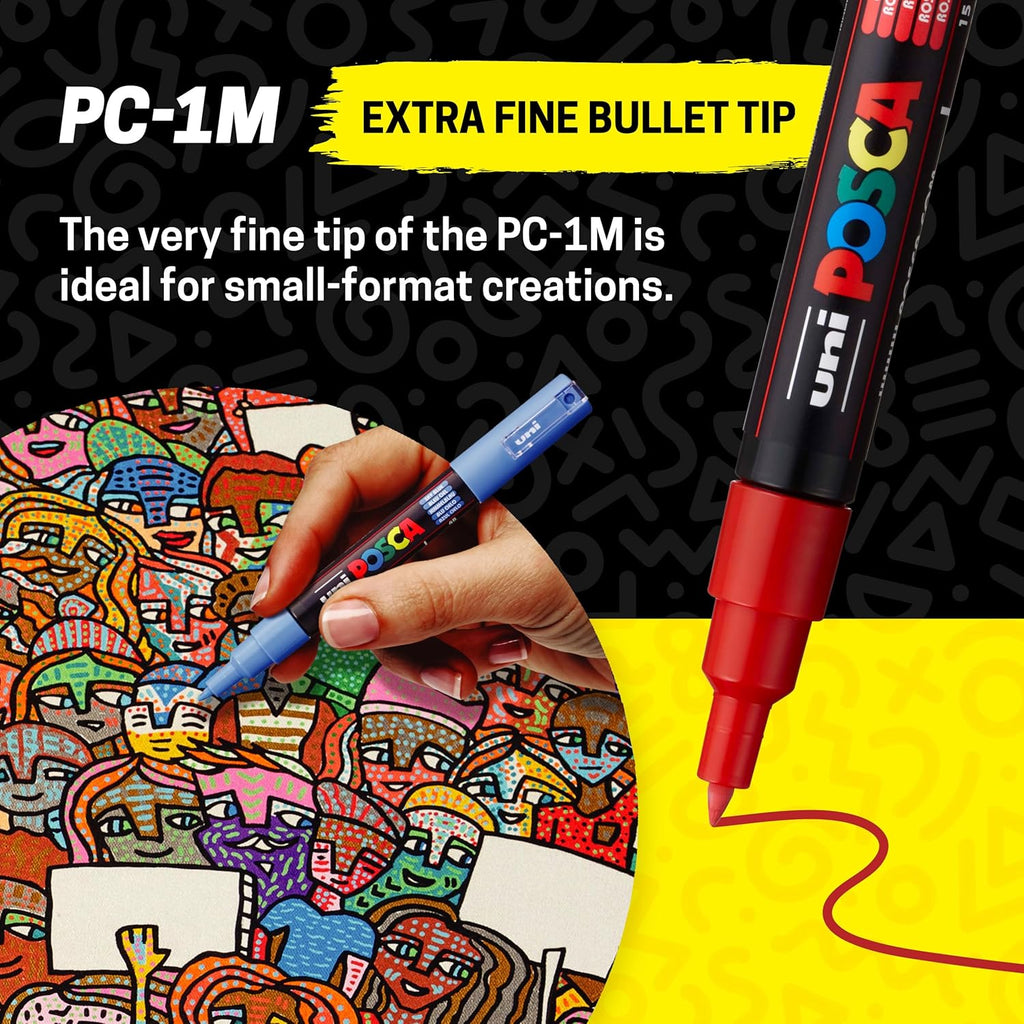 Posca Acrylic Paint Art Markers, Set of 12 Extra Fine Point Thin Paint Pens for Coloring Gifts, Fabric, Metal, Glass