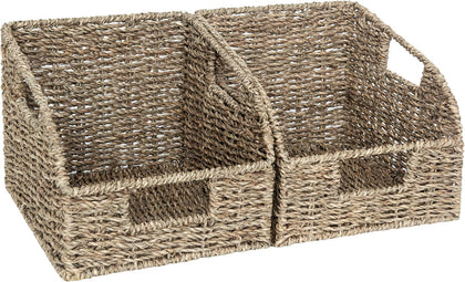 Wicker Baskets for Organizing, Pantry Organizers and Storage, Seagrass Storage Basket for Pantry Shelves, Natural, 2