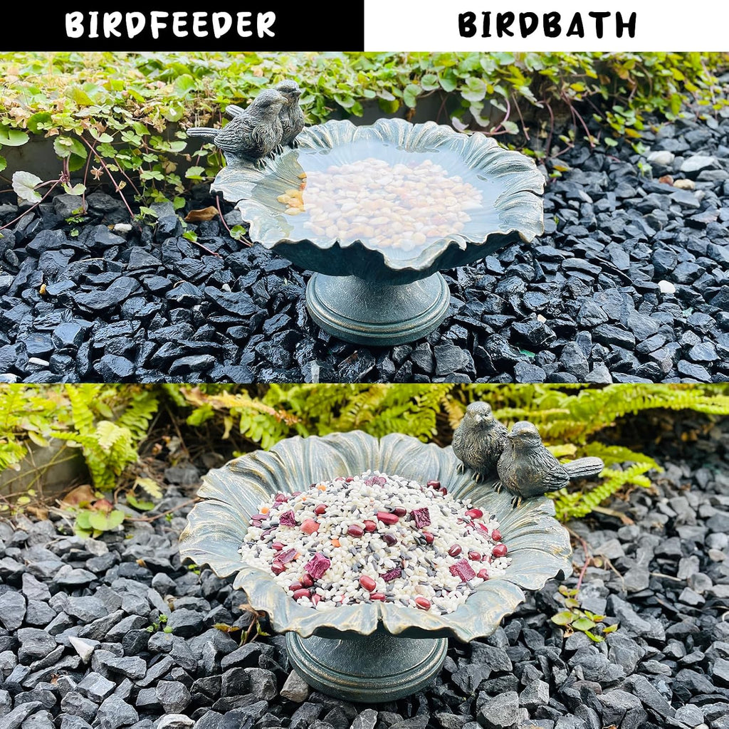 Bird Baths for Outdoors, Resin Pedestal Bird Bath Bowl with Bird Accents, Garden Decoration Bird Feeder for Patio
