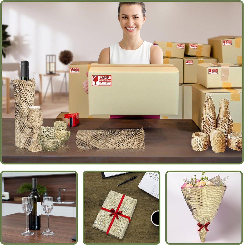 Honeycomb Packing Paper Wrap 15"x250', Substitute Alternative Bubble Wrap | Eco-Friendly Recyclable Moving Supplies