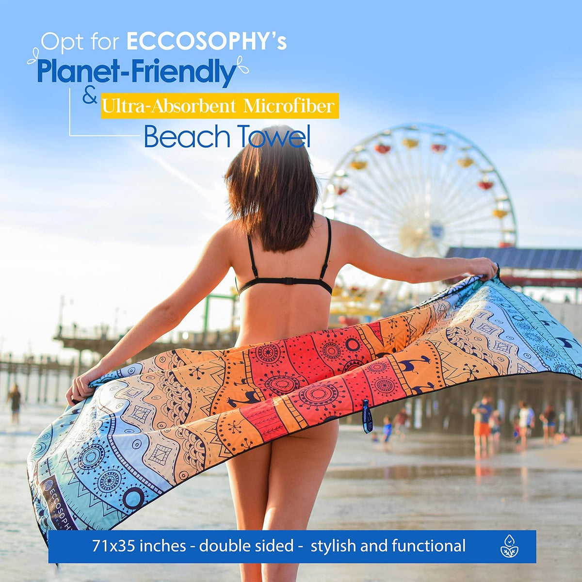 Microfiber Beach Towel - Quick Dry, Sand Free and Oversized 71x35 | Super absorbent, lightweight, swimming, gym