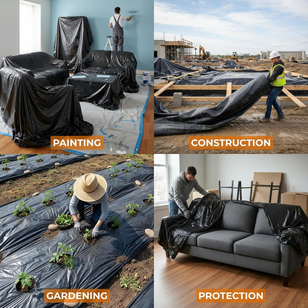 Black Plastic Sheeting 3' x 50', 4 Mil 2 Pack Landscape Weed Barrier Film