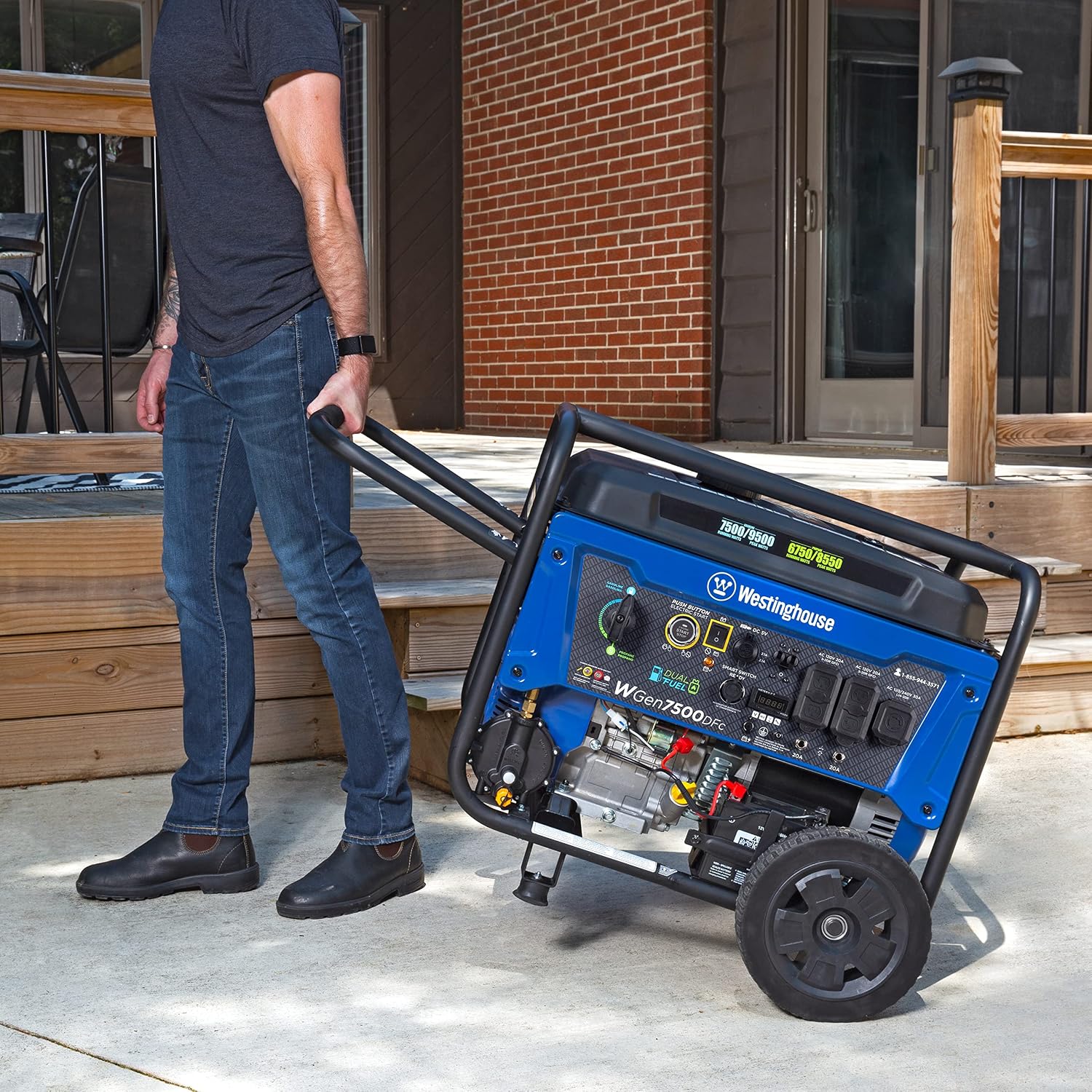 9500 Peak Watt Dual Fuel Home Backup Portable Generator, Electric Start, Transfer Switch Ready, Gas & Propane