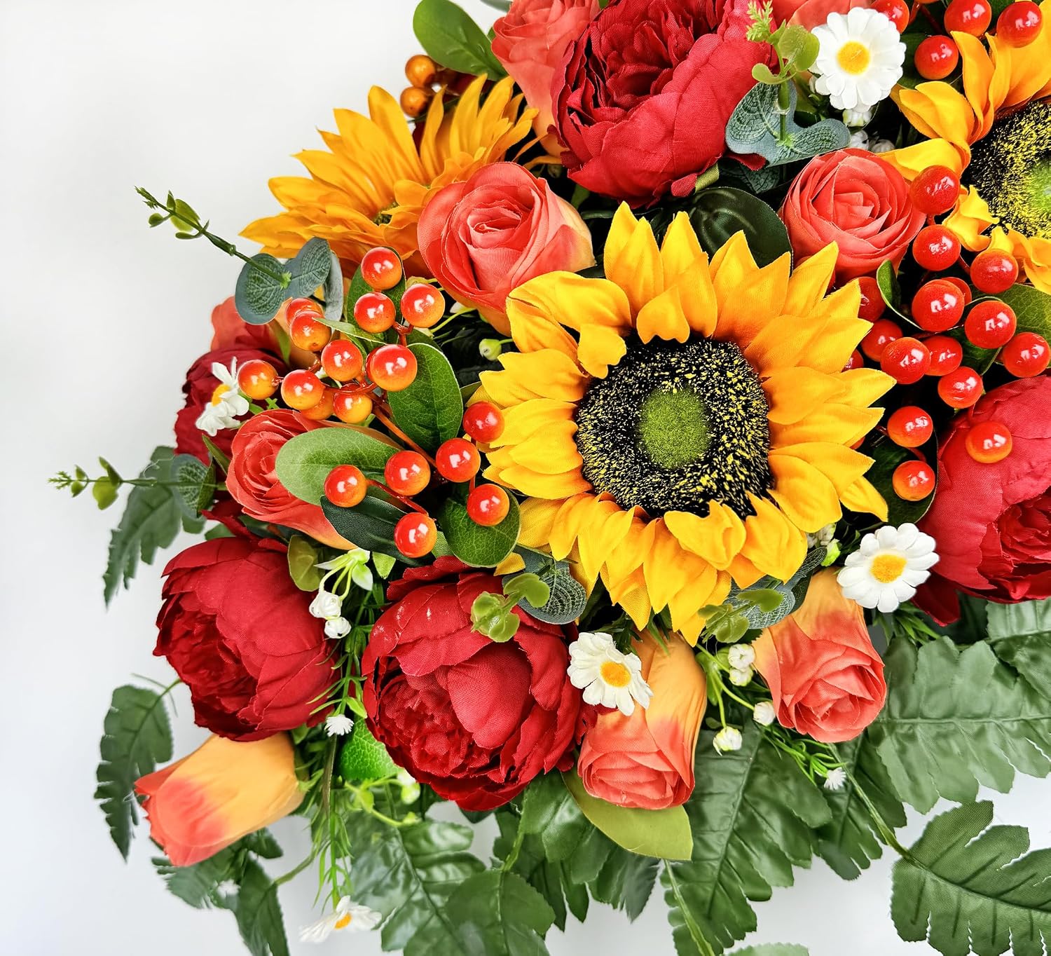 Artificial Cemetery Flowers for Outdoor Grave Decorations - Sympathy Headstone Flower Saddle - Realistic Sunflower Rose