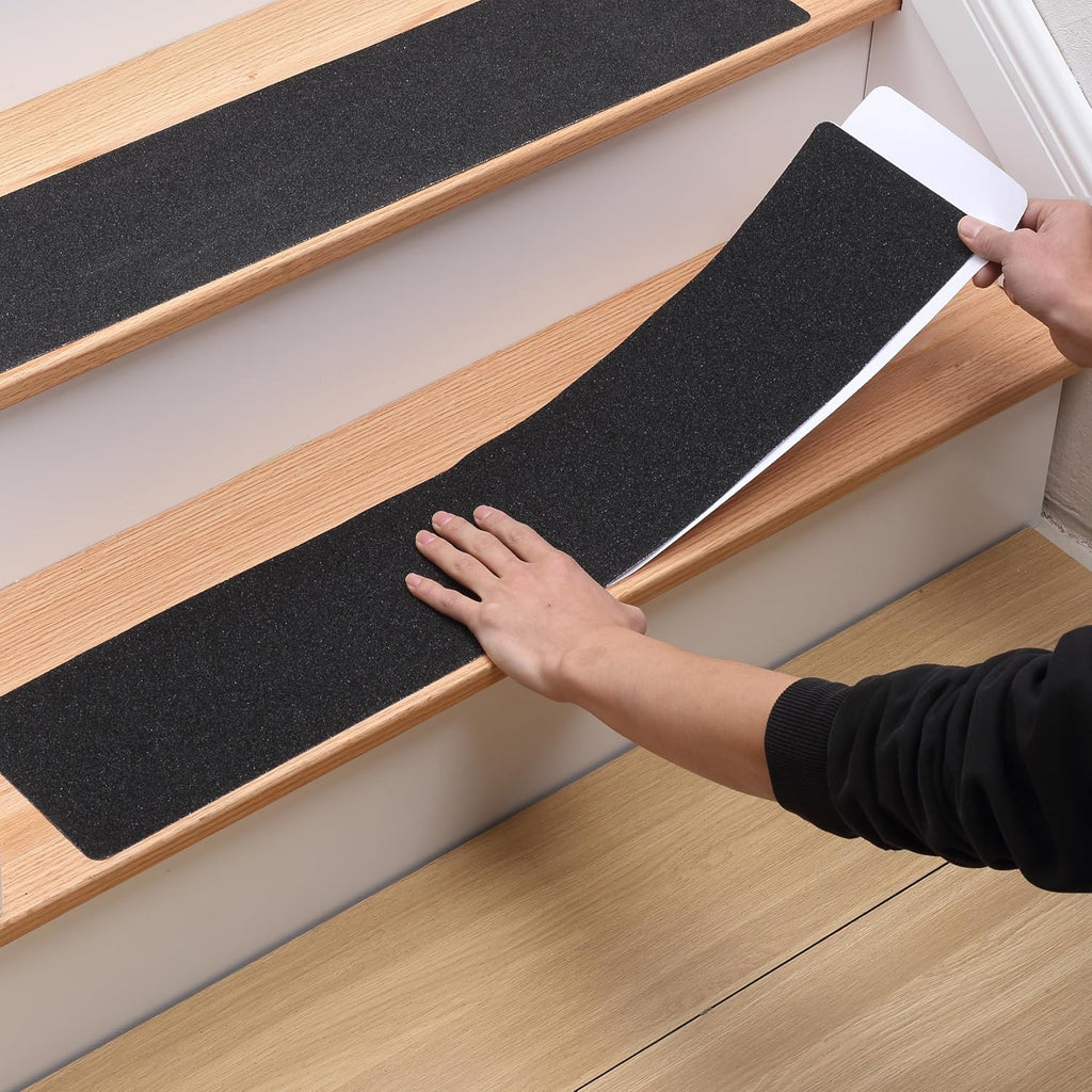 Outdoor Non-Slip Stair Grip Tape, 12 Pack, 6" x 30", Black