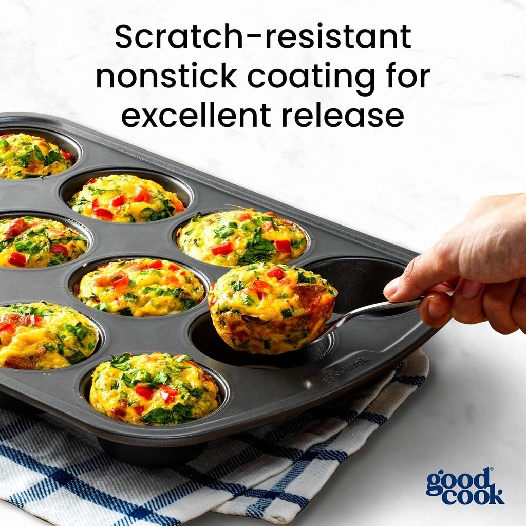Everyday Nonstick Steel Muffin Pan, 12 cup, Gray