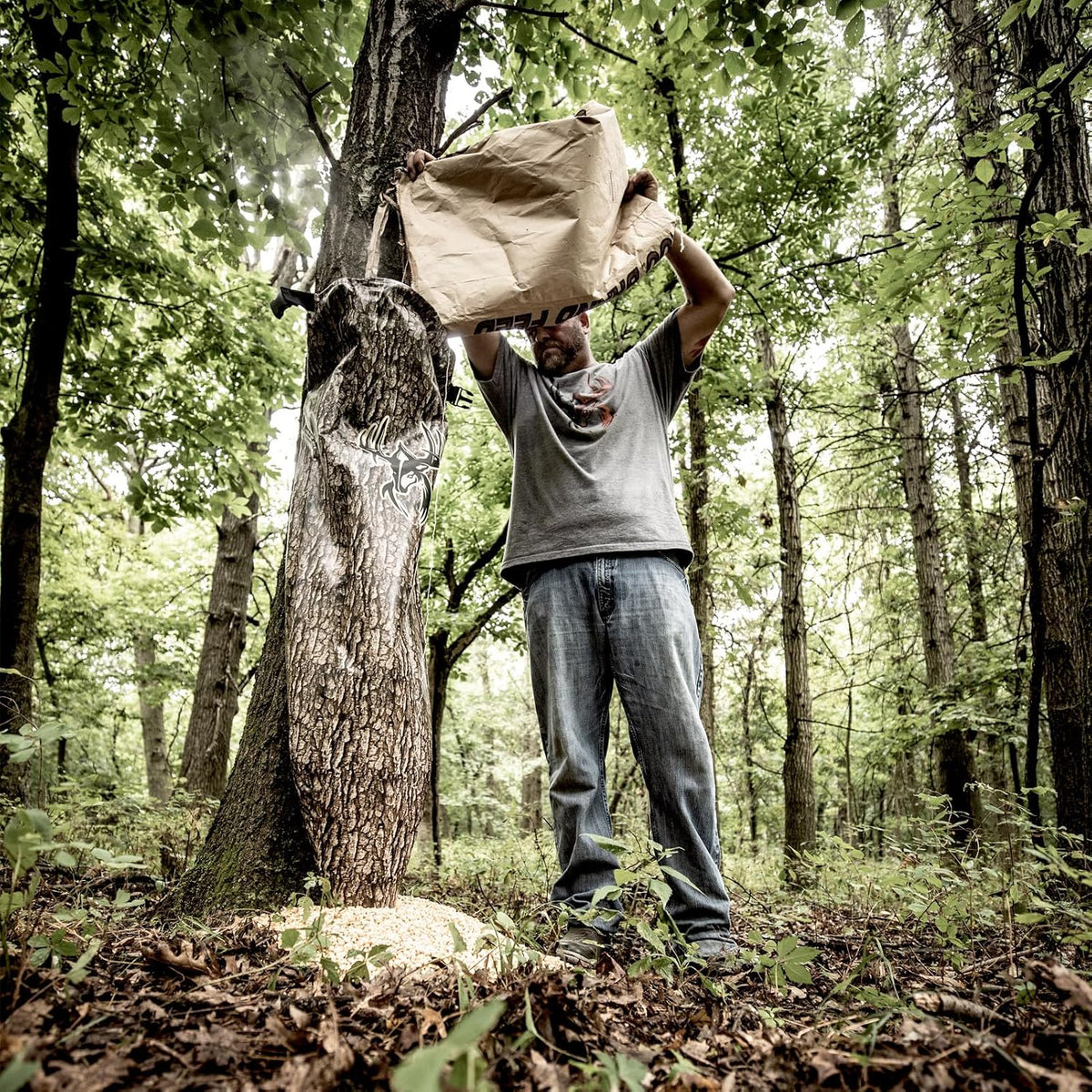 Treehugger 100 lb Trubark HD Camo Gravity Bag Feeder Durable Lightweight Weatherproof Game Feeder for Hunting