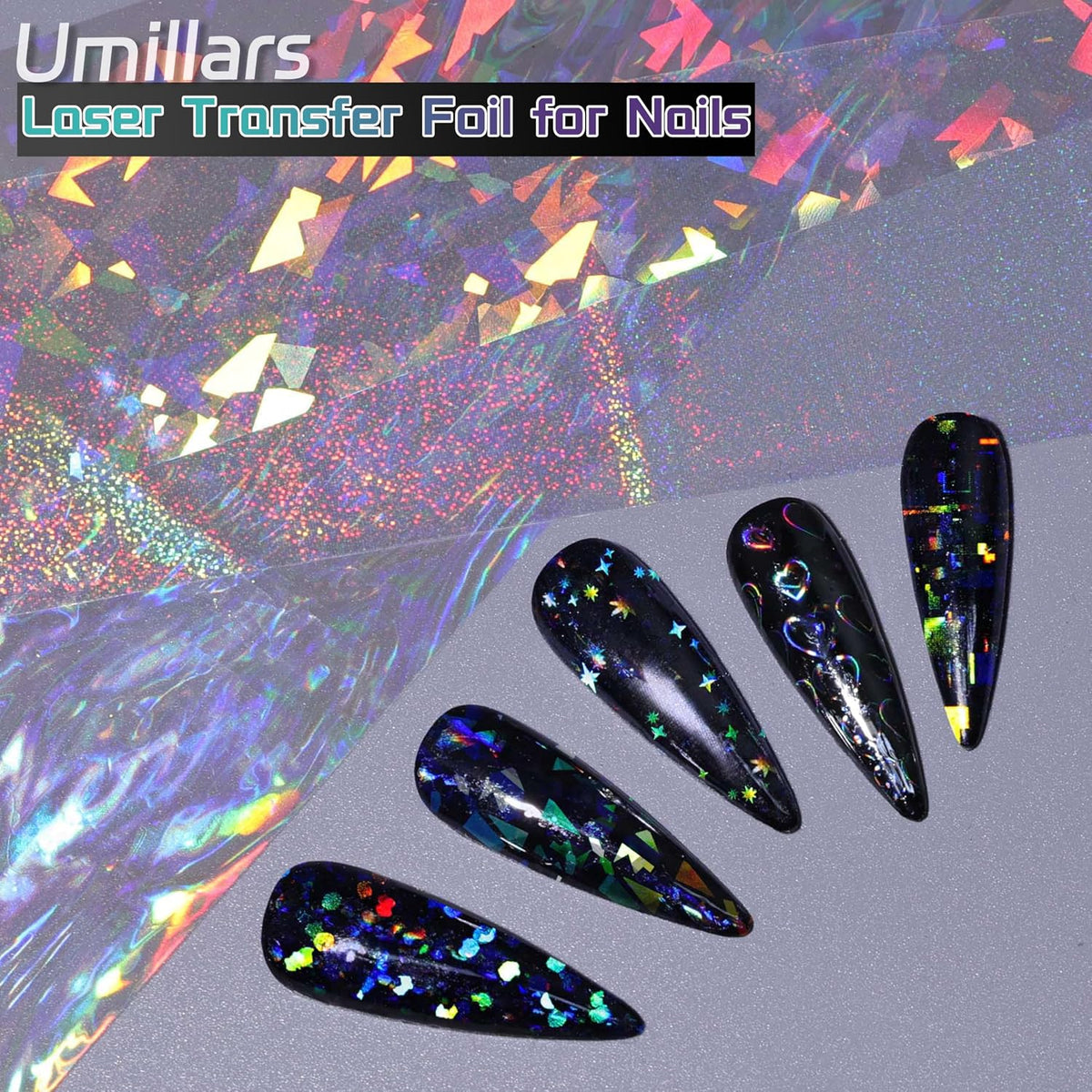 10-Roll Aurora Nail Foil Transfer Sheets Clear Laser Holographic Nail Foils