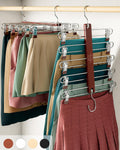 Skirt Hangers Space Saving with Clips - 2 Pack - European Beechwood 5-Tier Hanger for Shorts, Skirts, and Pants