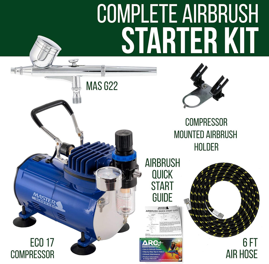 Multi-Purpose Gravity Feed Air Brush Kit & Air Compressor | Model G22 Gravity Feed Dual-Action Airbrush with 1/3 oz.