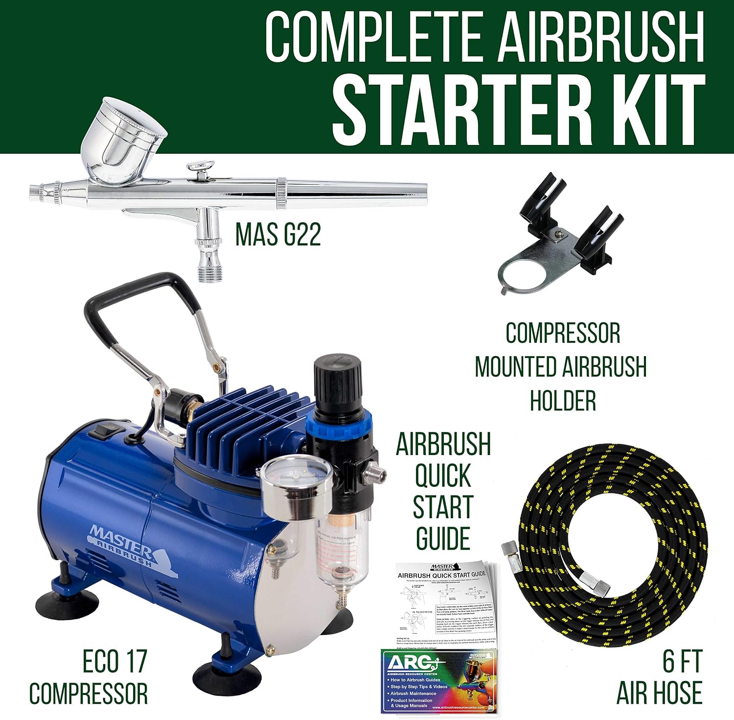 Multi-Purpose Gravity Feed Air Brush Kit & Air Compressor | Model G22 Gravity Feed Dual-Action Airbrush with 1/3 oz.